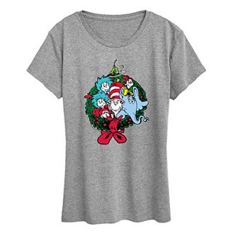 Women's Dr. Seuss Characters Christmas Wreath Graphic Tee