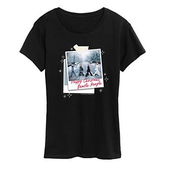 Women's The Beatles Happy Christmas Polaroids Christmas Graphic Tee