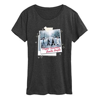 Women's The Beatles Happy Christmas Polaroids Christmas Graphic Tee