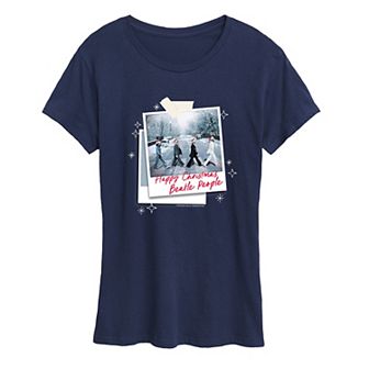 Women's The Beatles Happy Christmas Polaroids Christmas Graphic Tee