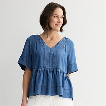 Women's Farmers Market Soft Denim V-Neck Top