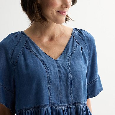 Women's Farmers Market Soft Denim V-Neck Top