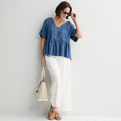 Women's Farmers Market Soft Denim V-Neck Top