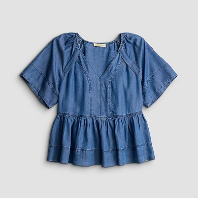 Women's Farmers Market Soft Denim V-Neck Top