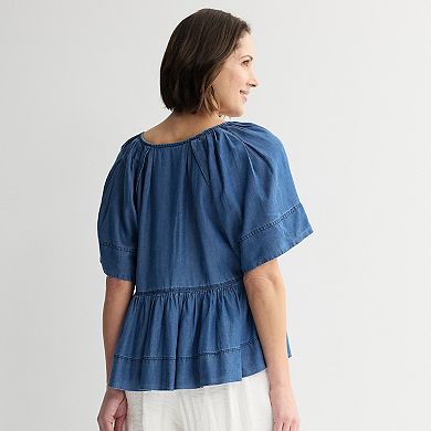 Women's Farmers Market Soft Denim V-Neck Top