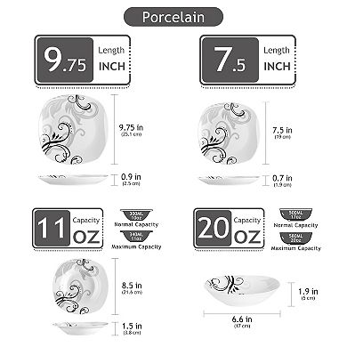 24-piece Porcelain Dinnerware Set, for 6, incl. Dinner, Dessert, Soup Plates, Bowls
