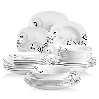 24 pc Porcelain Dinnerware Set, for 6, incl. Dinner, Dessert, Soup Plates, Bowls