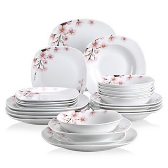 24 pc Porcelain Dinnerware Set, for 6, incl. Dinner, Dessert, Soup Plates, Bowls