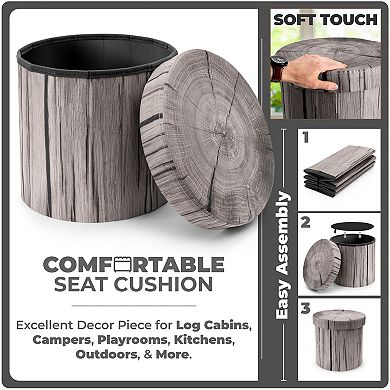 Sorbus 2 Pack 15 Inch Faux Tree Stump Storage Ottoman - Versatile, Lightweight and Multipurpose
