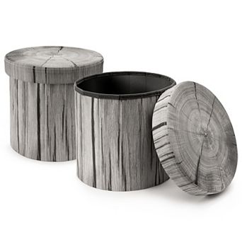 Sorbus 2 Pack 15 Inch Faux Tree Stump Storage Ottoman - Versatile, Lightweight and Multipurpose