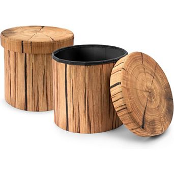 Sorbus 2 Pack 15 Inch Faux Tree Stump Storage Ottoman - Versatile, Lightweight and Multipurpose