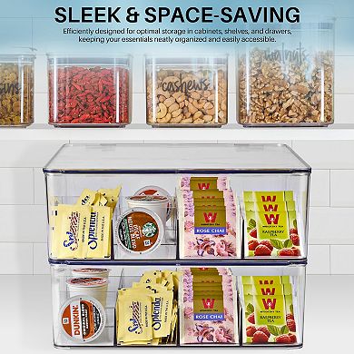 Sorbus 2 Pack 12 Compartments Stackable Tea Bag Organizer with Hinged & Lid - for Kitchen Organizers