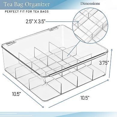 Sorbus 2 Pack 12 Compartments Stackable Tea Bag Organizer with Hinged & Lid - for Kitchen Organizers