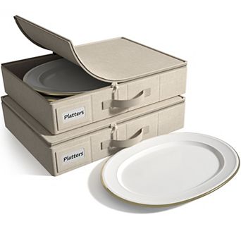 Sorbus Platter Storage with Lid (Holds Service for 12) with Felt Protectors 17 x 13 x 4 2 Pack