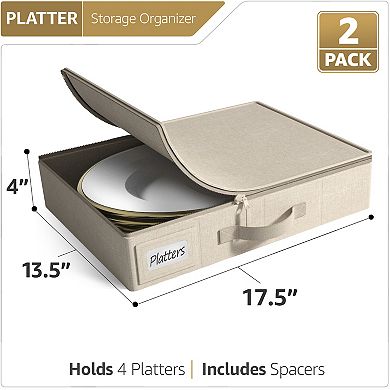 Sorbus Platter Storage with Lid (Holds Service for 12) with Felt Protectors 17 x 13 x 4 2 Pack