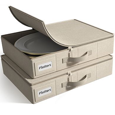 Sorbus Platter Storage with Lid (Holds Service for 12) with Felt Protectors 17 x 13 x 4 2 Pack