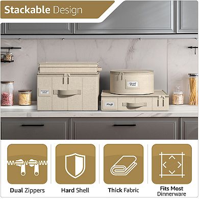 Sorbus Platter Storage with Lid (Holds Service for 12) with Felt Protectors 17 x 13 x 4 2 Pack