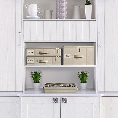 Sorbus Platter Storage with Lid (Holds Service for 12) with Felt Protectors 17 x 13 x 4 2 Pack