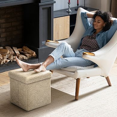 Sorbus 15" Teddy Fabric Foldable Storage Ottoman - Multipurpose for Living Room, Bedroom, & more