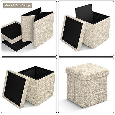 Sorbus 15" Teddy Fabric Foldable Storage Ottoman - Multipurpose for Living Room, Bedroom, & more