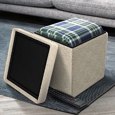 Sorbus 15" Teddy Fabric Foldable Storage Ottoman - Multipurpose for Living Room, Bedroom, & more