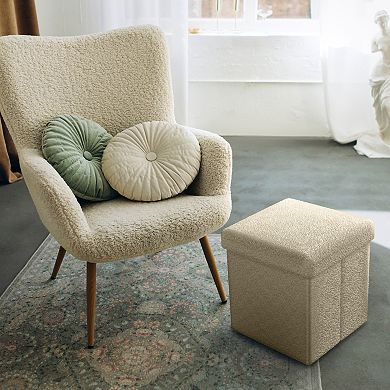 Sorbus 15" Teddy Fabric Foldable Storage Ottoman - Multipurpose for Living Room, Bedroom, & more
