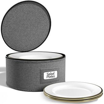 Sorbus Bowl Plate Storage with Lid (Holds Service for 12) with Felt Protectors 9" x 6"