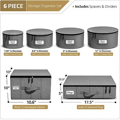 Sorbus 6-Piece Stackable Plate Carrier Set with Felt Plate Protector