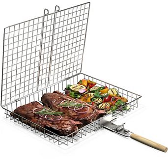 Sorbus Stainless Steel Large Folding Barbecue Grilling Basket with Handle - for Outdoor Cooking