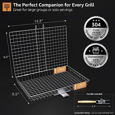 Sorbus Stainless Steel Large Folding Barbecue Grilling Basket with Handle - for Outdoor Cooking