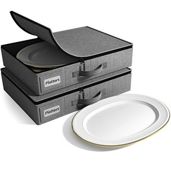 Sorbus Platter Storage with Lid (Holds Service for 12) with Felt Protectors 17 x 13 x 4 2 Pack