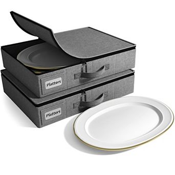 Sorbus Platter Storage with Lid (Holds Service for 12) with Felt Protectors 17 x 13 x 4 2 Pack