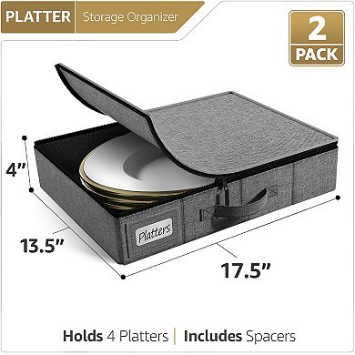Sorbus Platter Storage with Lid (Holds Service for 12) with Felt Protectors 17 x 13 x 4 2 Pack