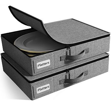 Sorbus Platter Storage with Lid (Holds Service for 12) with Felt Protectors 17 x 13 x 4 2 Pack
