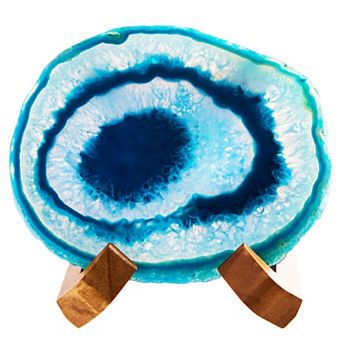 Luxury Lane Large Natural Brazilian Agate Drink Coaster with Wood Holder