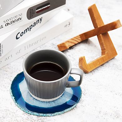 Luxury Lane Large Natural Brazilian Agate Drink Coaster with Wood Holder