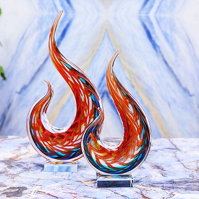 Luxury Lane Hand Blown Flame Sommerso Art Glass Sculpture