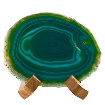 Luxury Lane Large Natural Brazilian Agate Drink Coaster with Wood Holder