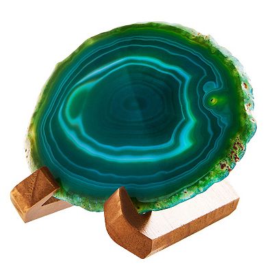 Luxury Lane Large Natural Brazilian Agate Drink Coaster with Wood Holder