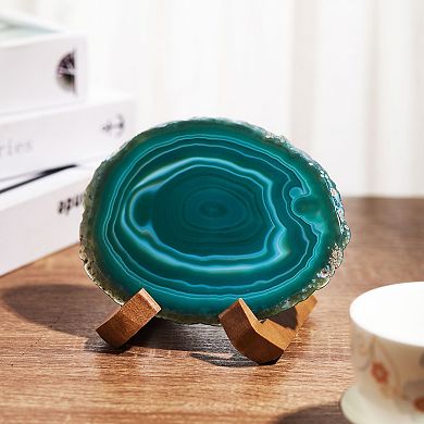 Luxury Lane Large Natural Brazilian Agate Drink Coaster with Wood Holder
