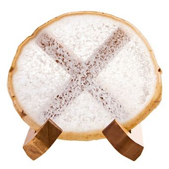Luxury Lane Large Natural Brazilian Agate Drink Coaster with Wood Holder