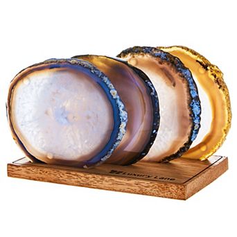 Luxury Lane Set of 4 Natural Brazilian Agate Stone Coasters with Wood Holder