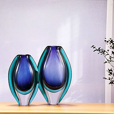 Luxury Lane Hand Blown Sommerso Oval Art Glass Vase