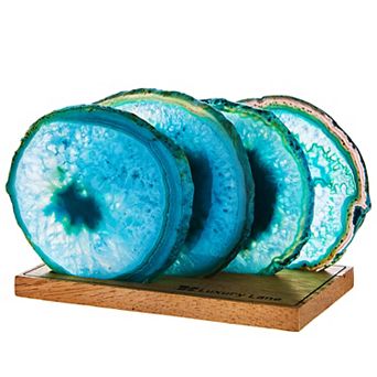 Luxury Lane Set of 4 Natural Brazilian Agate Stone Coasters with Wood Holder