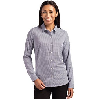 Cutter & Buck Skyline Epic Confidence Recycled Gingham Womens Long Sleeve Dress Shirt