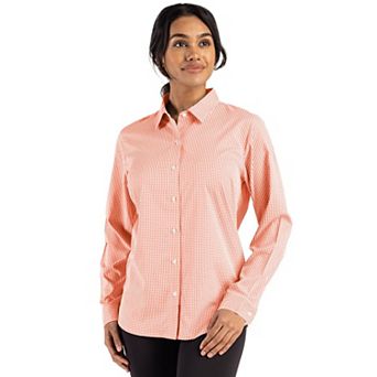 Cutter & Buck Skyline Epic Confidence Recycled Gingham Womens Long Sleeve Dress Shirt