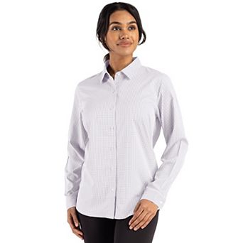 Cutter & Buck Skyline Epic Confidence Recycled Gingham Womens Long Sleeve Dress Shirt