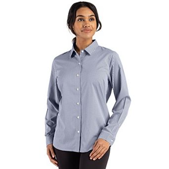 Cutter & Buck Skyline Epic Confidence Recycled Gingham Womens Long Sleeve Dress Shirt