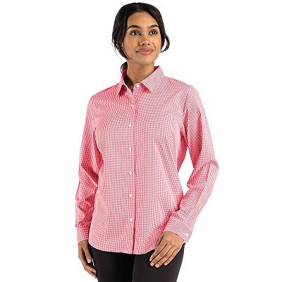 Cutter & Buck Skyline Epic Confidence Recycled Gingham Womens Long Sleeve Dress  Shirt