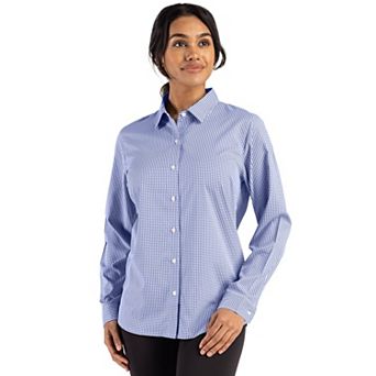 Cutter & Buck Skyline Epic Confidence Recycled Gingham Womens Long Sleeve Dress Shirt